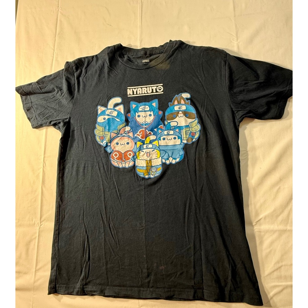 Nyaruto Shonen Jump Naruto Cat Graphic T-Shirt Black Mens Large Anime Tee